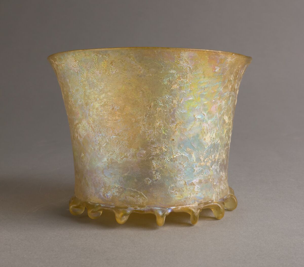 Beaker, Mold-blown glass with applied foot, French