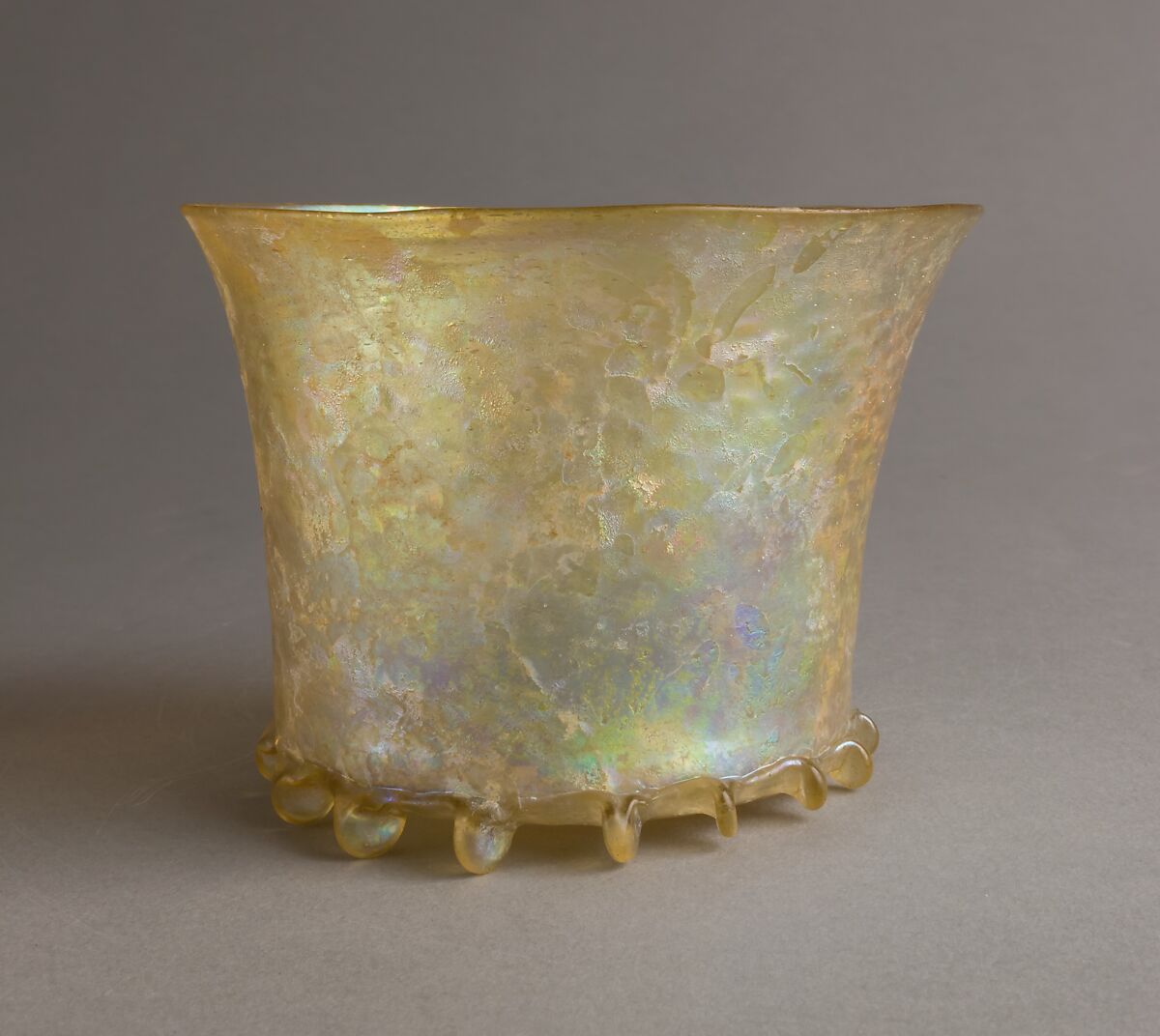 Beaker, Mold-blown glass with applied foot, French