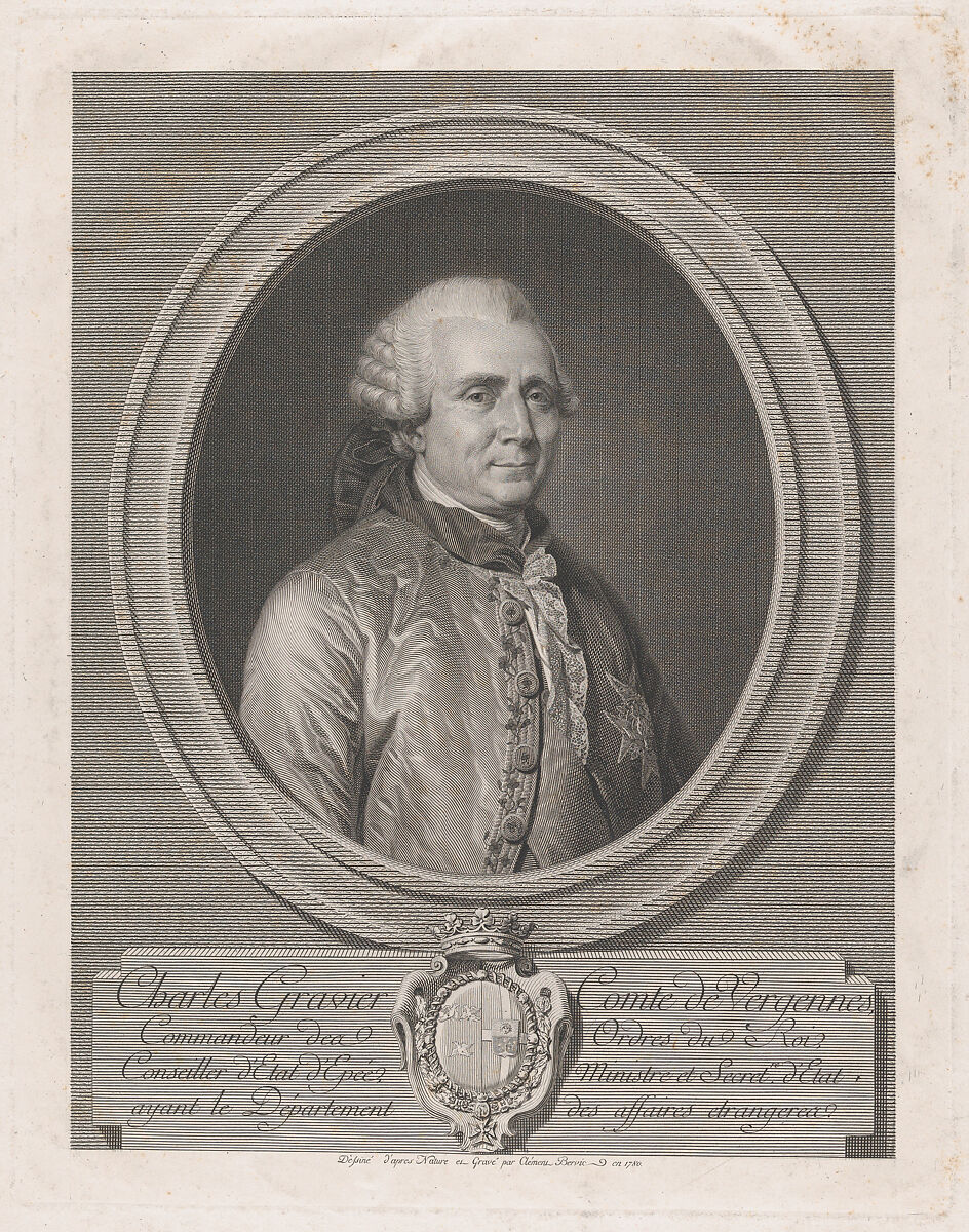 Charles Gravier, Count of Vergennes, Charles Clément Bervic (French, Paris 1756–1822 Paris), Etching, aquatint; second state of two 