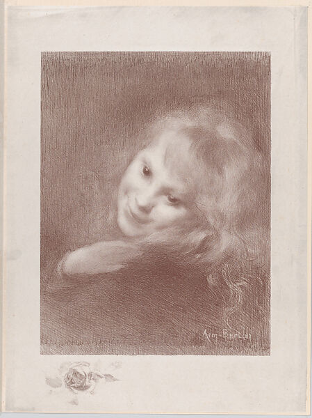 The Laughing Girl, Armand Berton (French, 1864–1927), Crayon lithograph, printed in red-brown ink; only state 