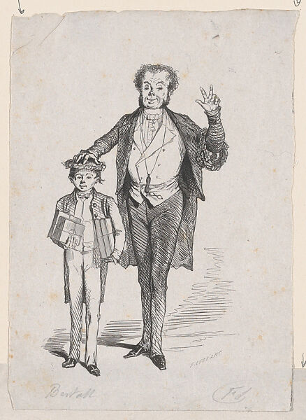 Man Standing Next to a Young Boy Holding Books, Félix Leblanc (French, born Paris, 1823), Wood engraving 