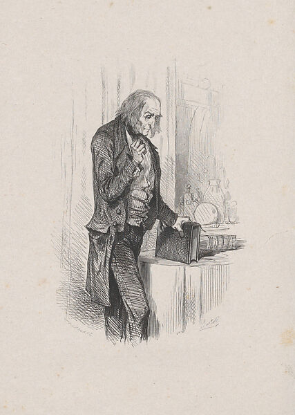 Old man in Contemplation, Félix Leblanc (French, born Paris, 1823), Wood engraving 