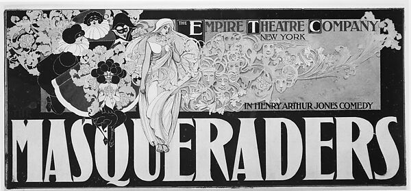 Poster Design for "The Masqueraders," The Empire Theatre Company New York, William Henry Bradley (American, Boston, Massachusetts 1868–1962 La Mesa, California), Pen and ink and watercolor over graphite 