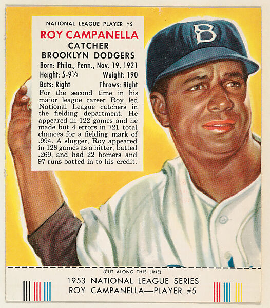 Roy Campanella, from the Red Man All-Star Team series (T233), issued by Red Man Chewing Tobacco, Issued by Red Man Chewing Tobacco (American), Commercial color lithograph 