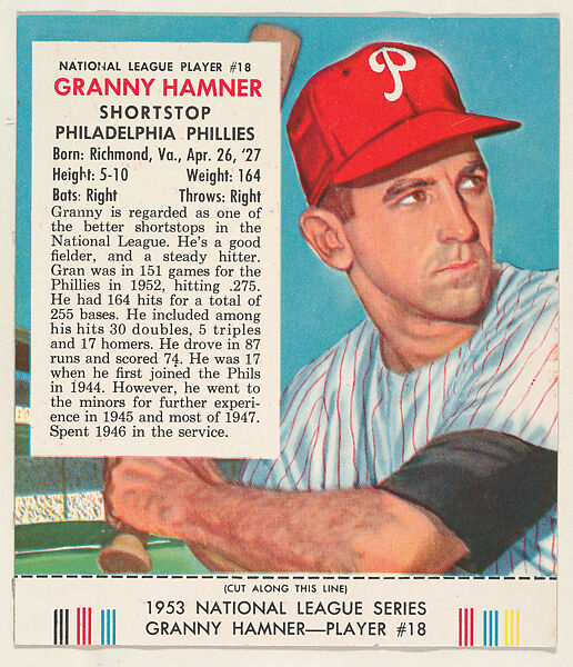 Granny Hamner, from the Red Man All-Star Team series (T233), issued by Red Man Chewing Tobacco, Issued by Red Man Chewing Tobacco (American), Commercial color lithograph 