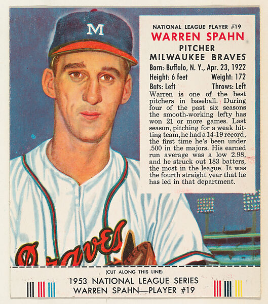 1954 Red Man Tobacco Warren Spahn