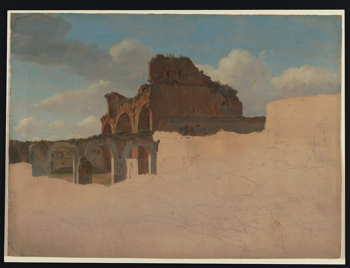 View of the Basilica of Constantine, Rome, Gilles-François-Joseph Closson (Belgian, Liège 1796–1853 Liège), Oil and pencil on paper 