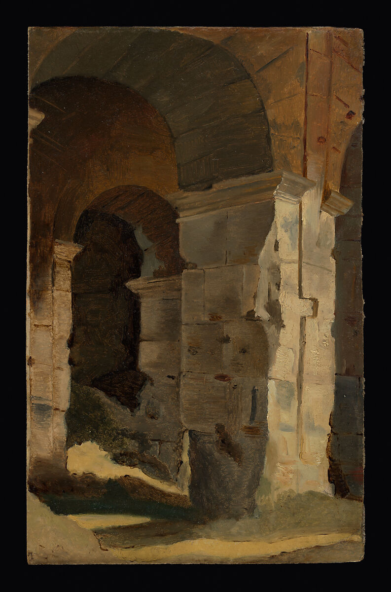 An Arcade in the Colosseum, Jean Antoine Constantin, called Constantin d&#39;Aix (French, Marseilles 1756–1844 Aix-en-Provence), Oil on paper, laid down on cardboard 