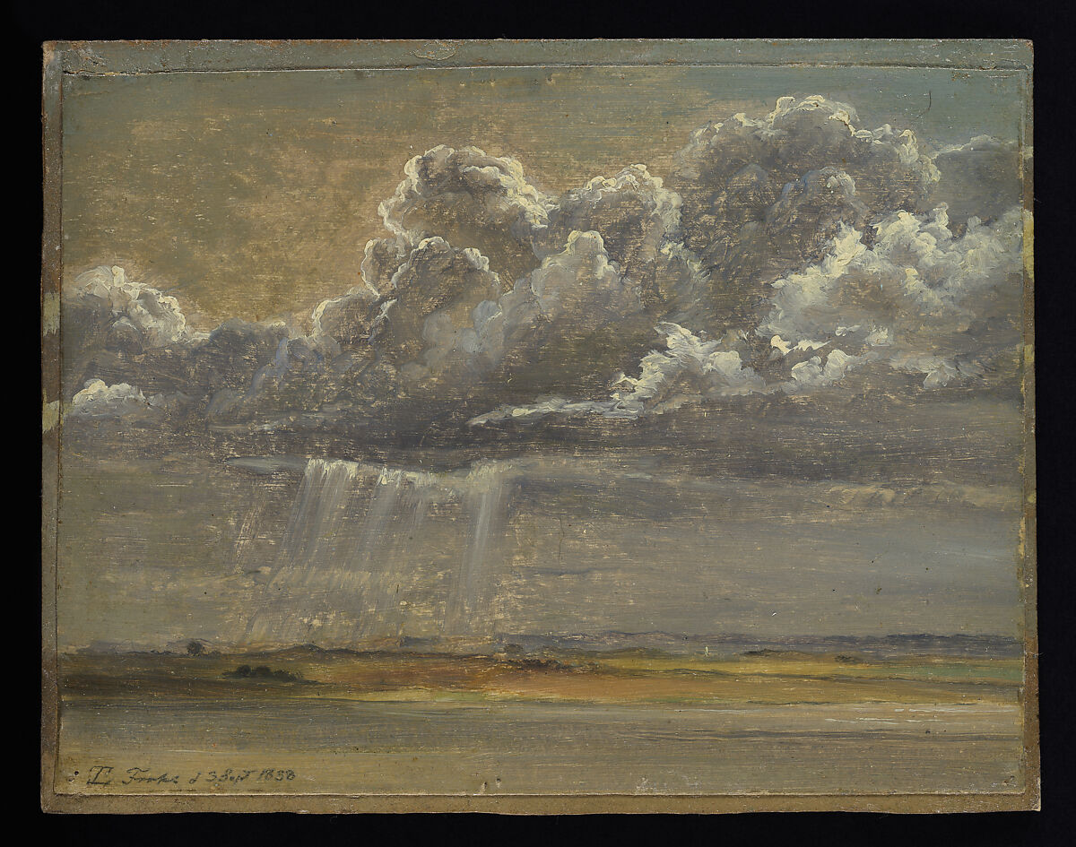 Clouds Heavy with Rain above Flyvesandsbakkerne and Lake Arresø, Johan Thomas Lundbye (Danish, Kalundborg 1818–1848 Bedsted), Oil on paper, laid down on cardboard 