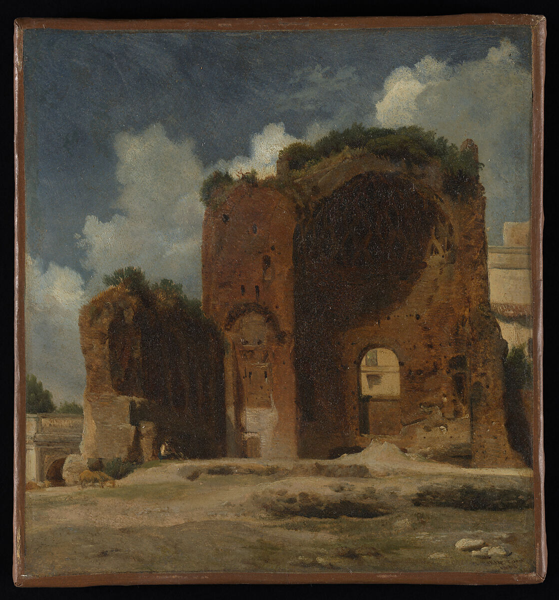 Temple of Venus, Rome, Alphonse-Henri Périn (French, Paris 1798–1874 Paris), Oil on paper, laid down on canvas 