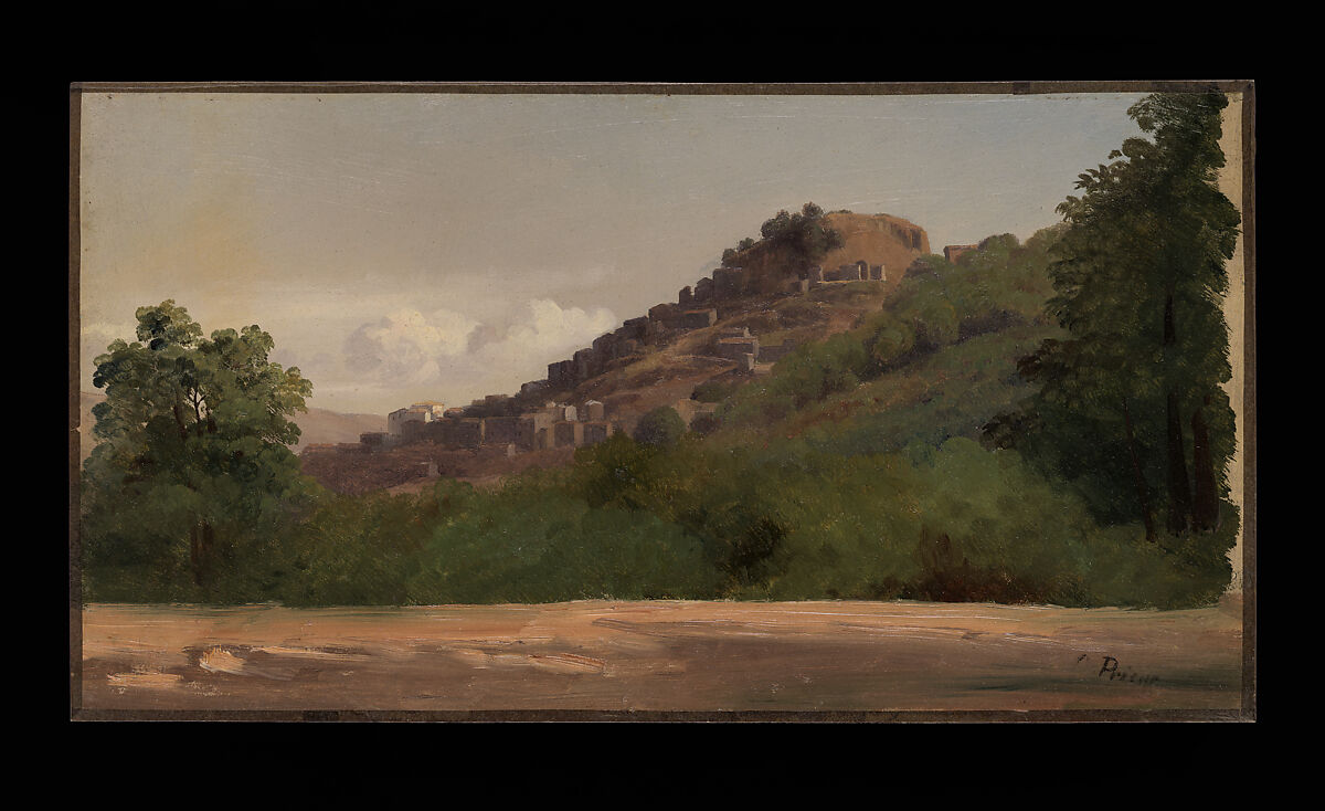 View of Cervara, Romain-Étienne-Gabriel Prieur (French, La Ferté-Gaucher 1806–1879? Paris), Oil on paper 