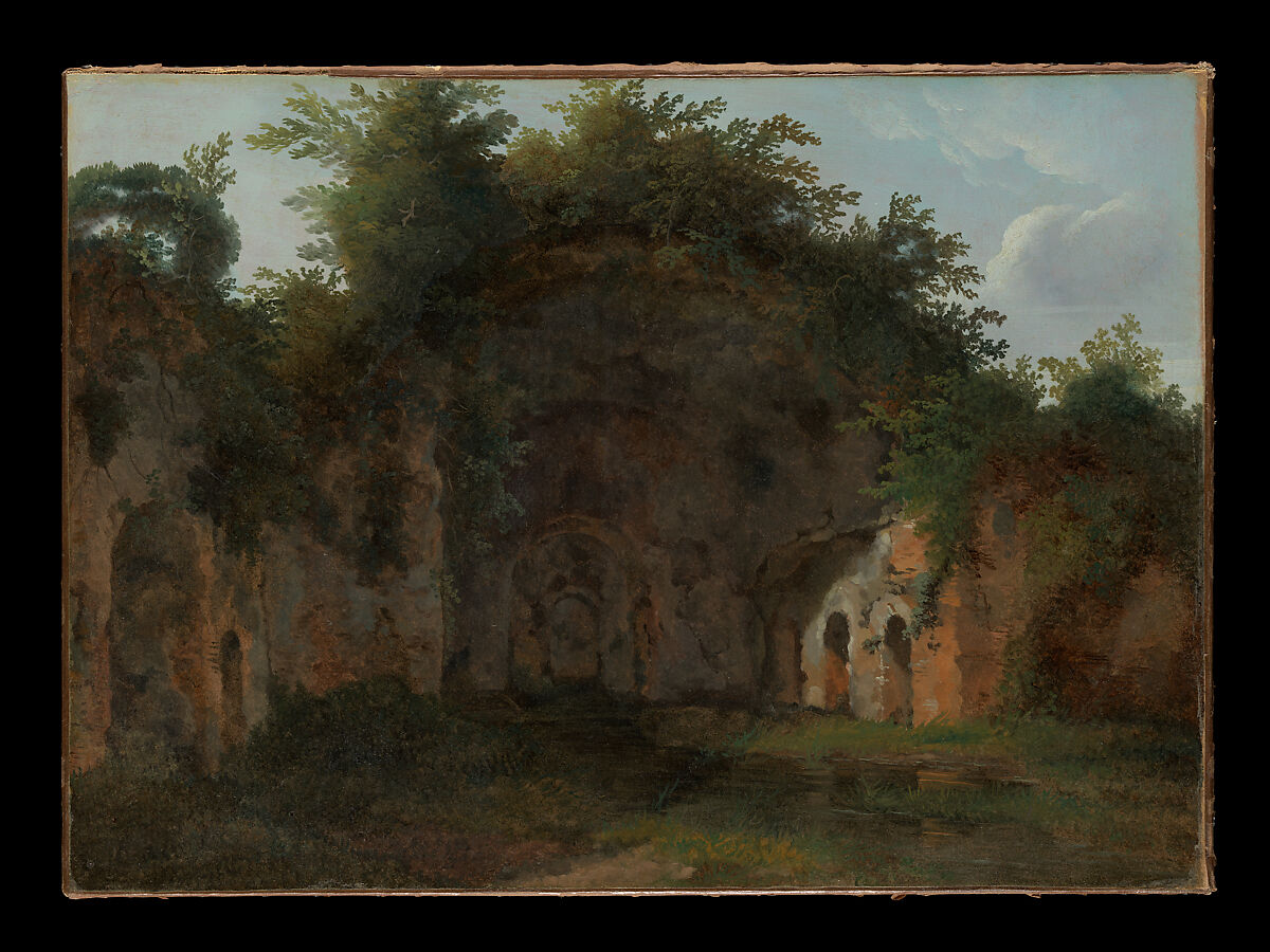 The Nymphaeum of Egeria, Valle della Caffarella, near Rome, French Painter (ca. 1800), Oil on paper, laid down on canvas 
