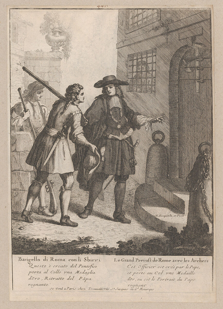 The Great Provost of Rome with his Archers, Nicholas Boucquet (French, active Paris and Rome, 1648–1700), Engraving; third state of three 