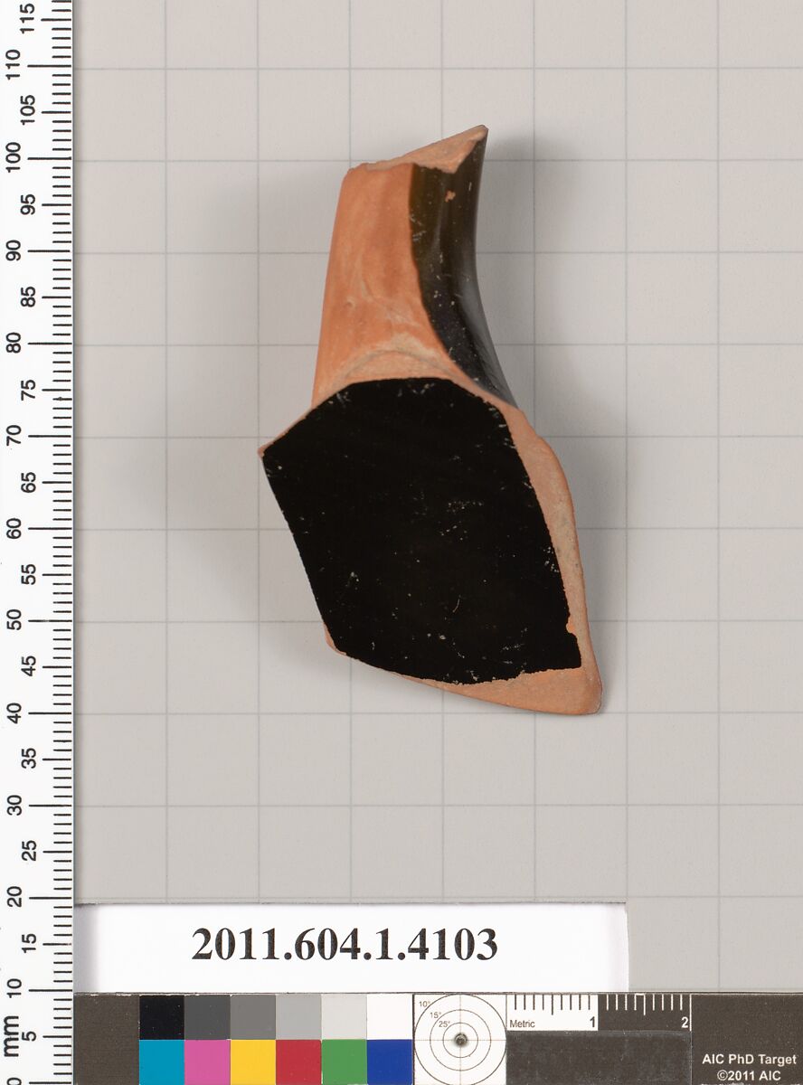 Terracotta fragment of a kylix (drinking cup), Terracotta, Greek, Attic