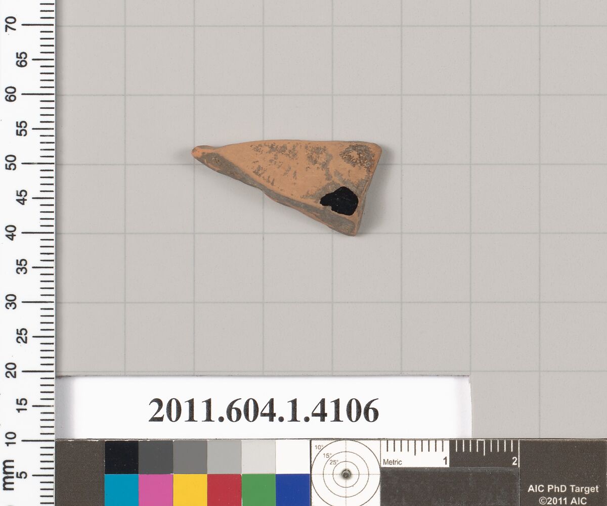 Terracotta fragment of a kylix (drinking cup), Terracotta, Greek, Attic
