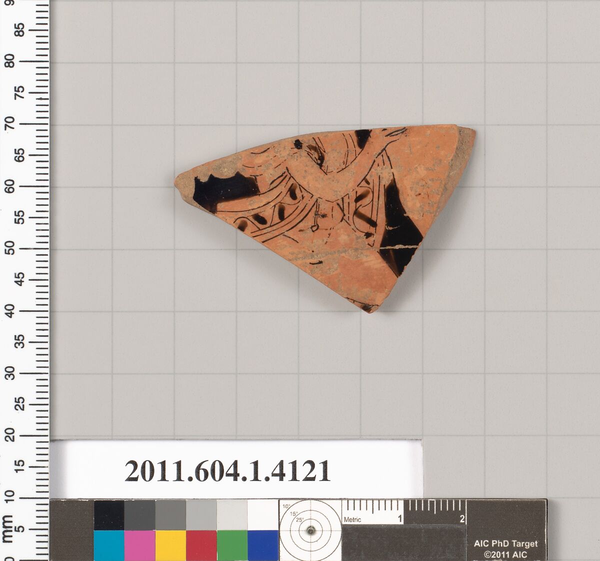 Terracotta fragment of a kylix (drinking cup), Terracotta, Greek, Attic 