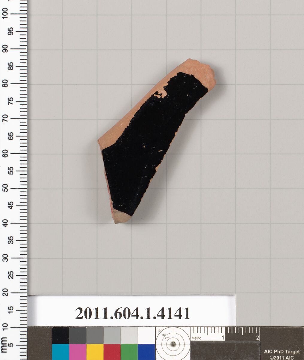 Terracotta fragment of a kylix (drinking cup), Terracotta, Greek, Attic