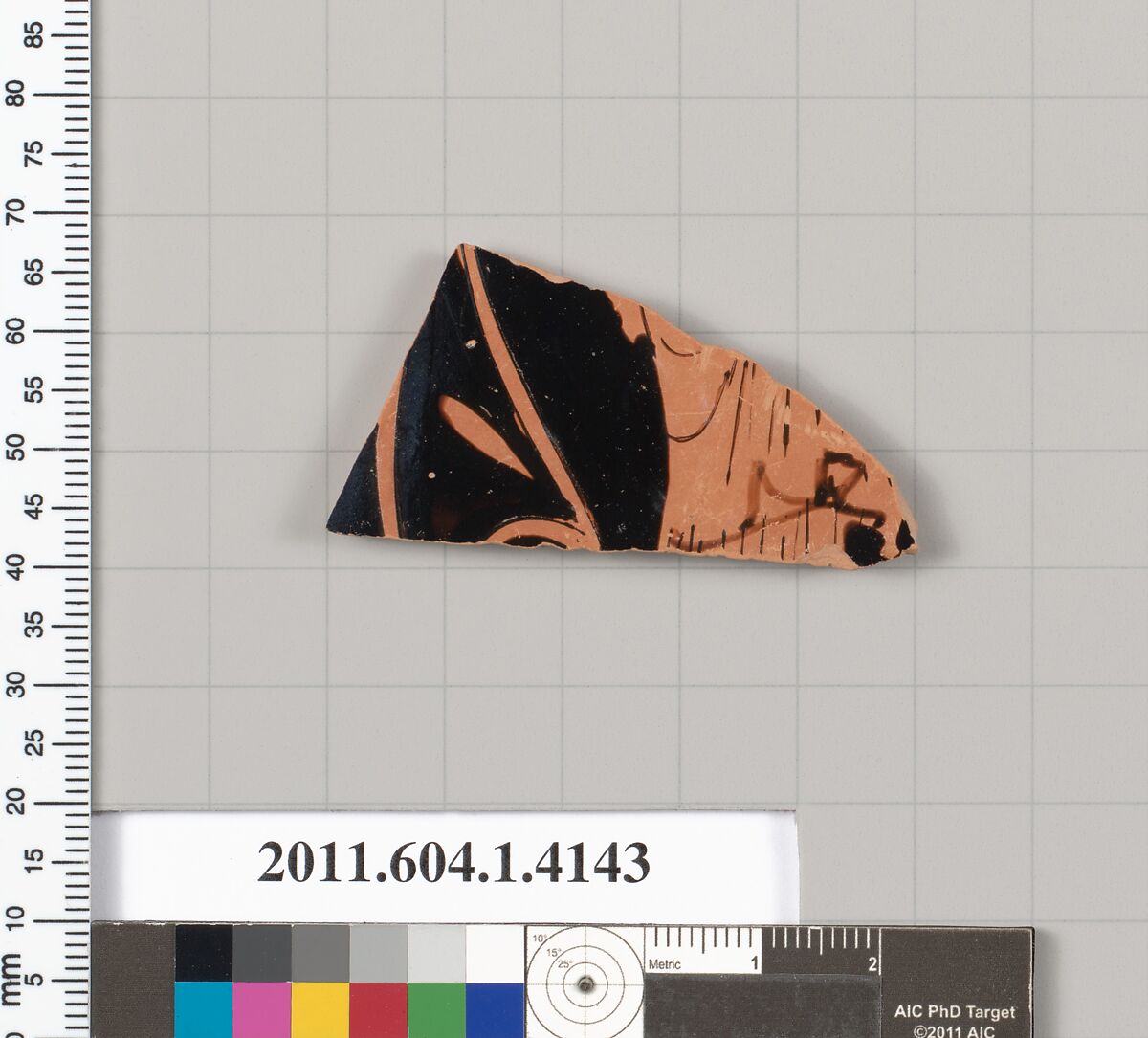 Terracotta fragment of a kylix (drinking cup), Terracotta, Greek, Attic 