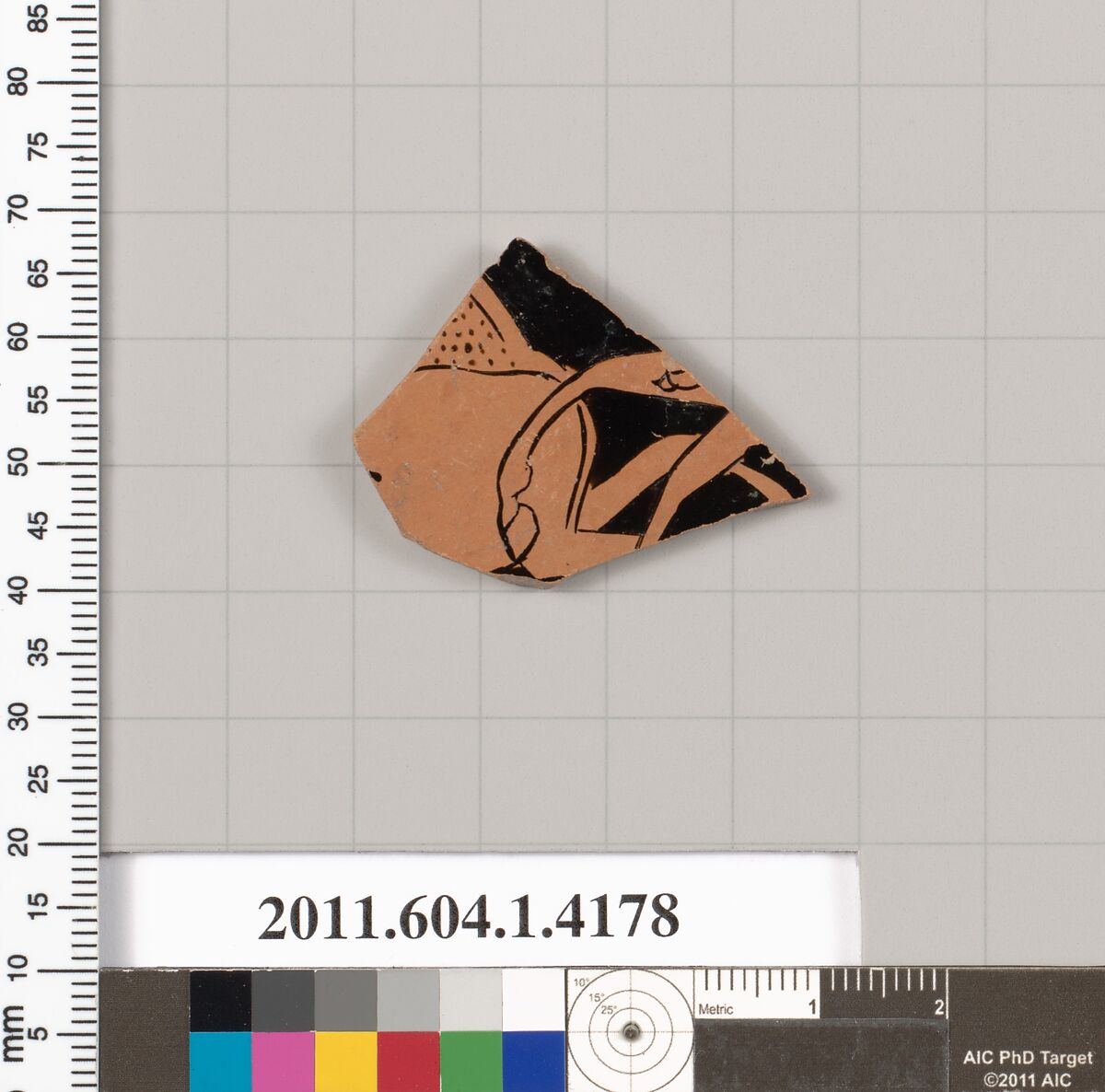 Terracotta fragment of a kylix (drinking cup), Terracotta, Greek, Attic 