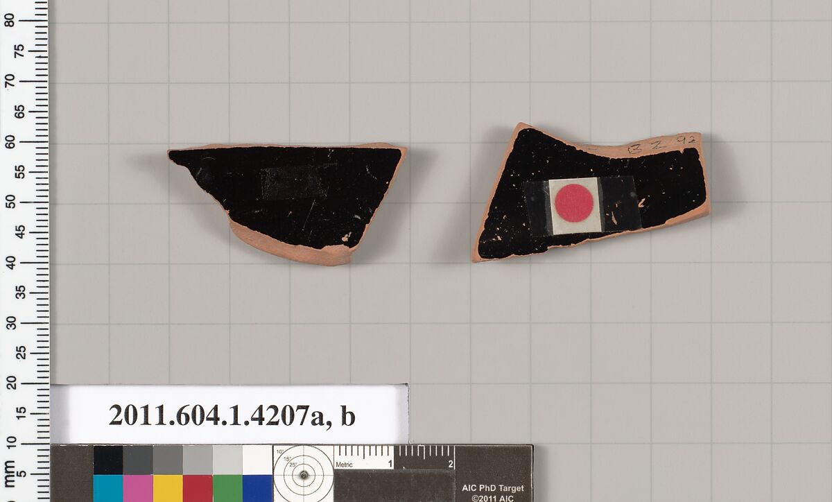 Terracotta fragments of kylikes (drinking cups), Terracotta, Greek, Attic