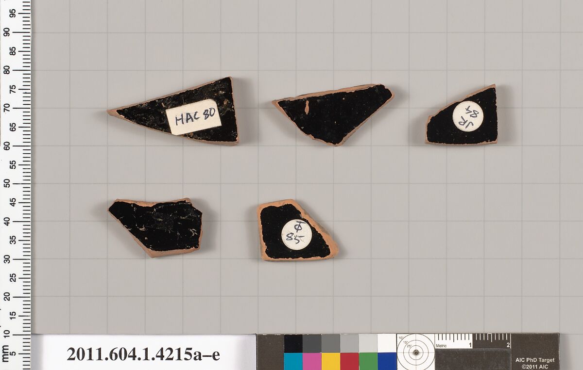 Terracotta fragments of kylikes (drinking cups), Terracotta, Greek, Attic