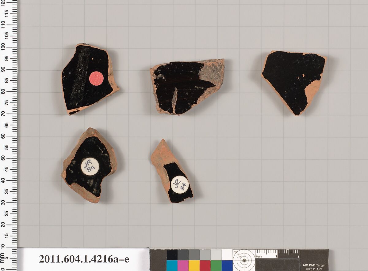 Terracotta fragments of kylikes (drinking cups), Terracotta, Greek, Attic