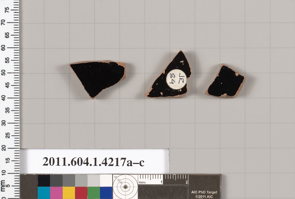 Terracotta fragments of kylikes (drinking cups), Terracotta, Greek, Attic