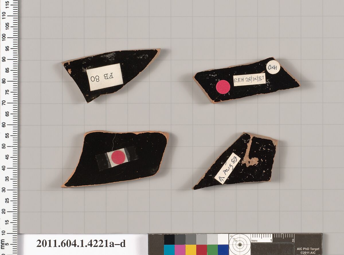 Terracotta fragments of kylikes (drinking cups), Terracotta, Greek, Attic