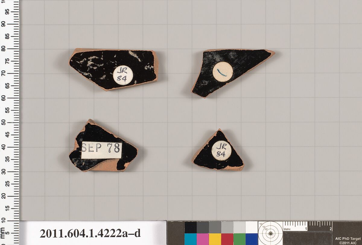 Terracotta fragments of kylikes (drinking cups), Terracotta, Greek, Attic