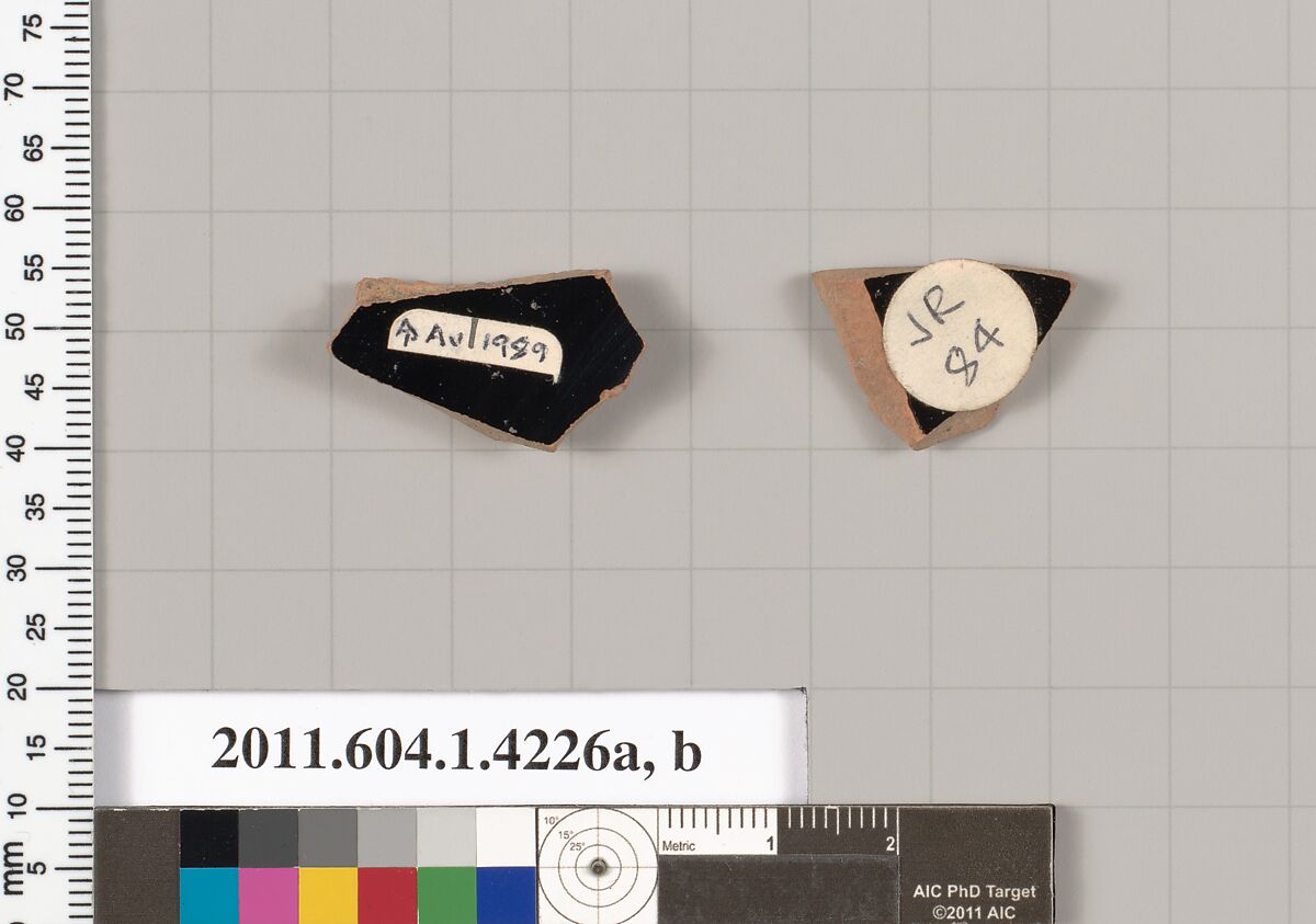 Terracotta fragments of kylikes (drinking cups), Terracotta, Greek, Attic