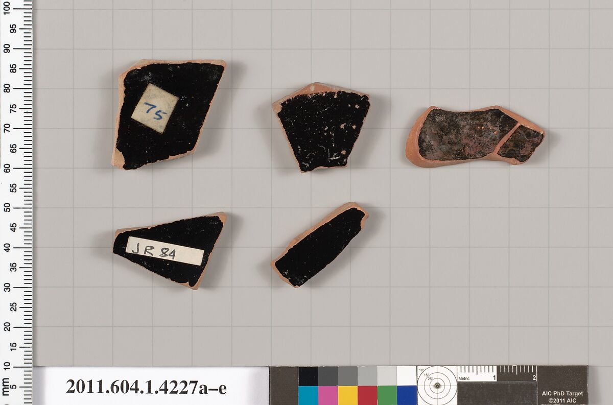 Terracotta fragments of kylikes (drinking cups), Terracotta, Greek, Attic