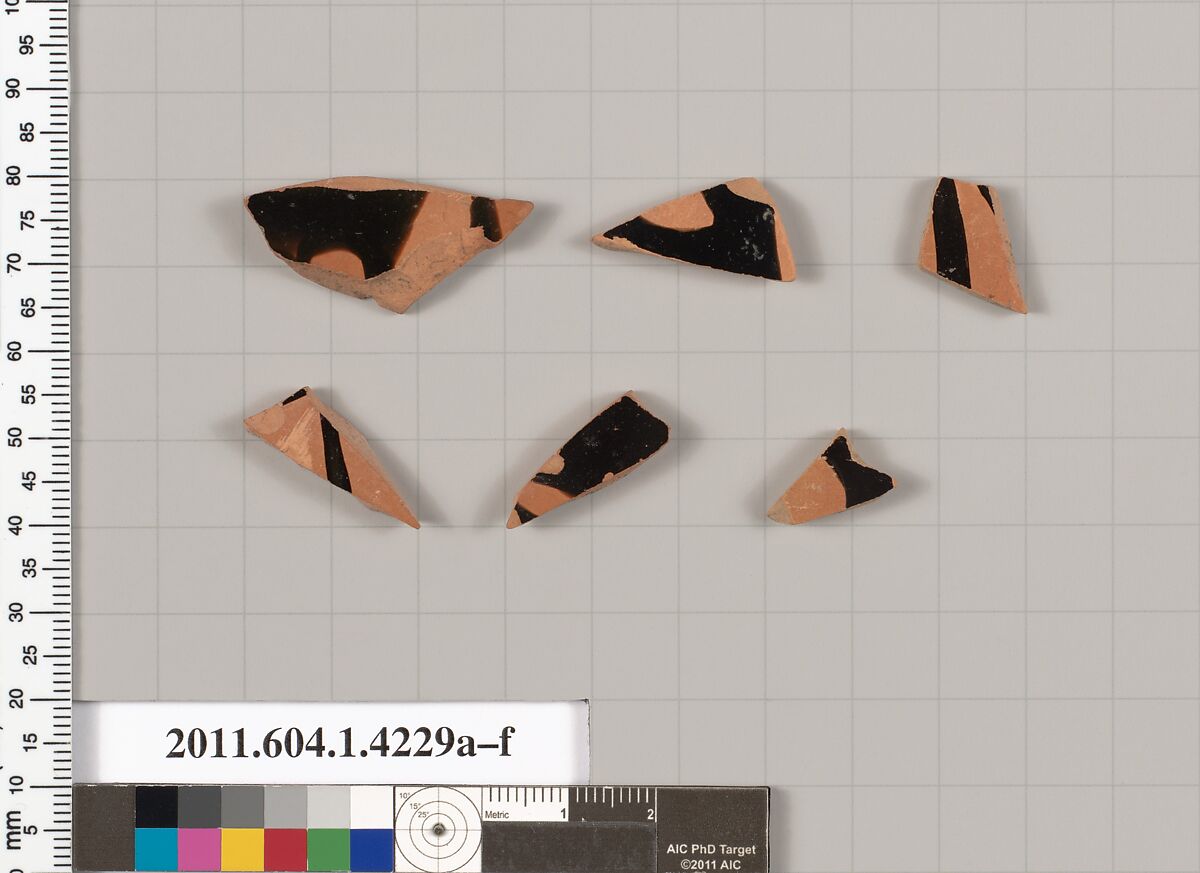 Terracotta fragments of kylikes (drinking cups), Terracotta, Greek, Attic 