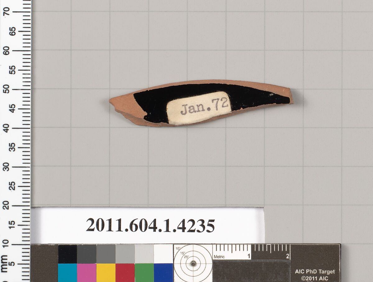 Terracotta fragment of a kylix (drinking cup), Terracotta, Greek, Attic