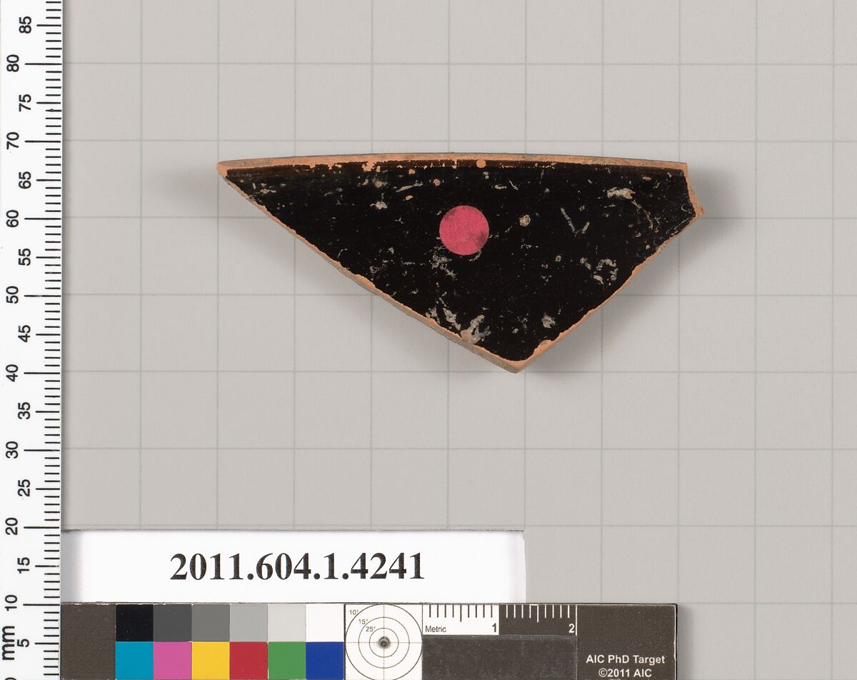 Terracotta rim fragment of a kylix (drinking cup), Terracotta, Greek, Attic