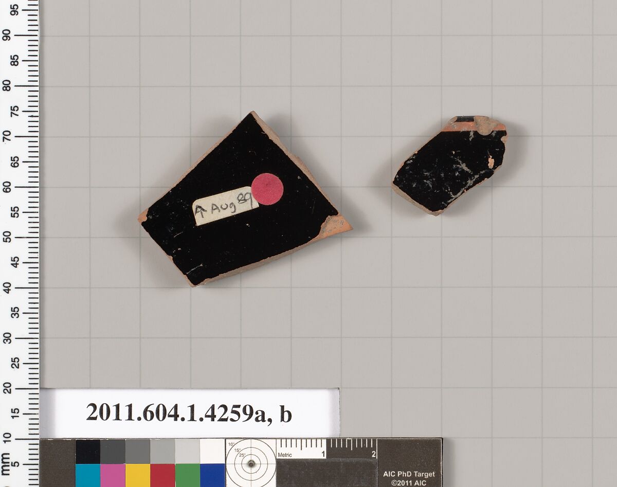 Terracotta fragments of kylikes (drinking cups), Terracotta, Greek, Attic