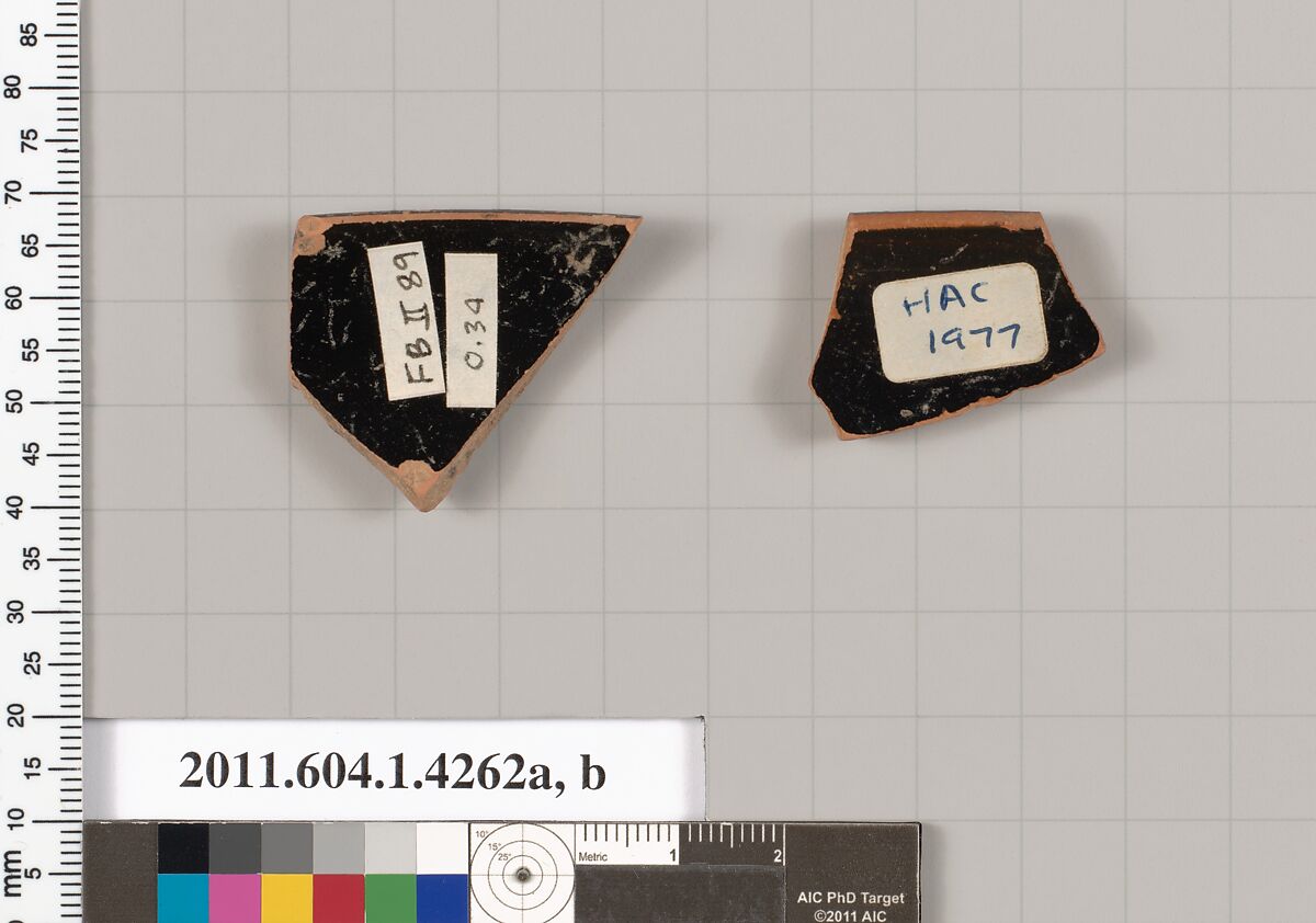 Terracotta rim fragments of kylikes (drinking cups), Terracotta, Greek, Attic