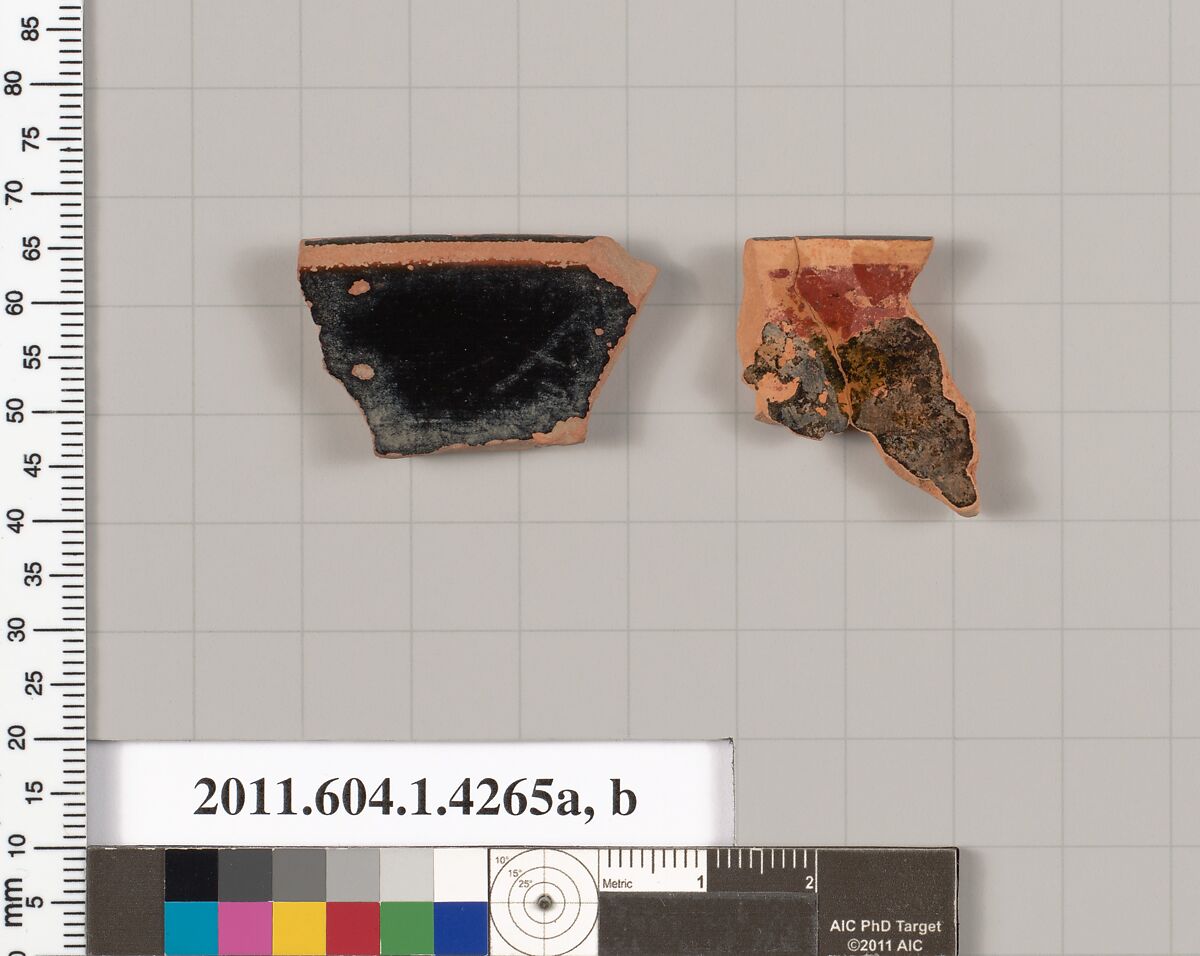 Terracotta rim fragments of kylikes (drinking cups), Terracotta, Greek, Attic
