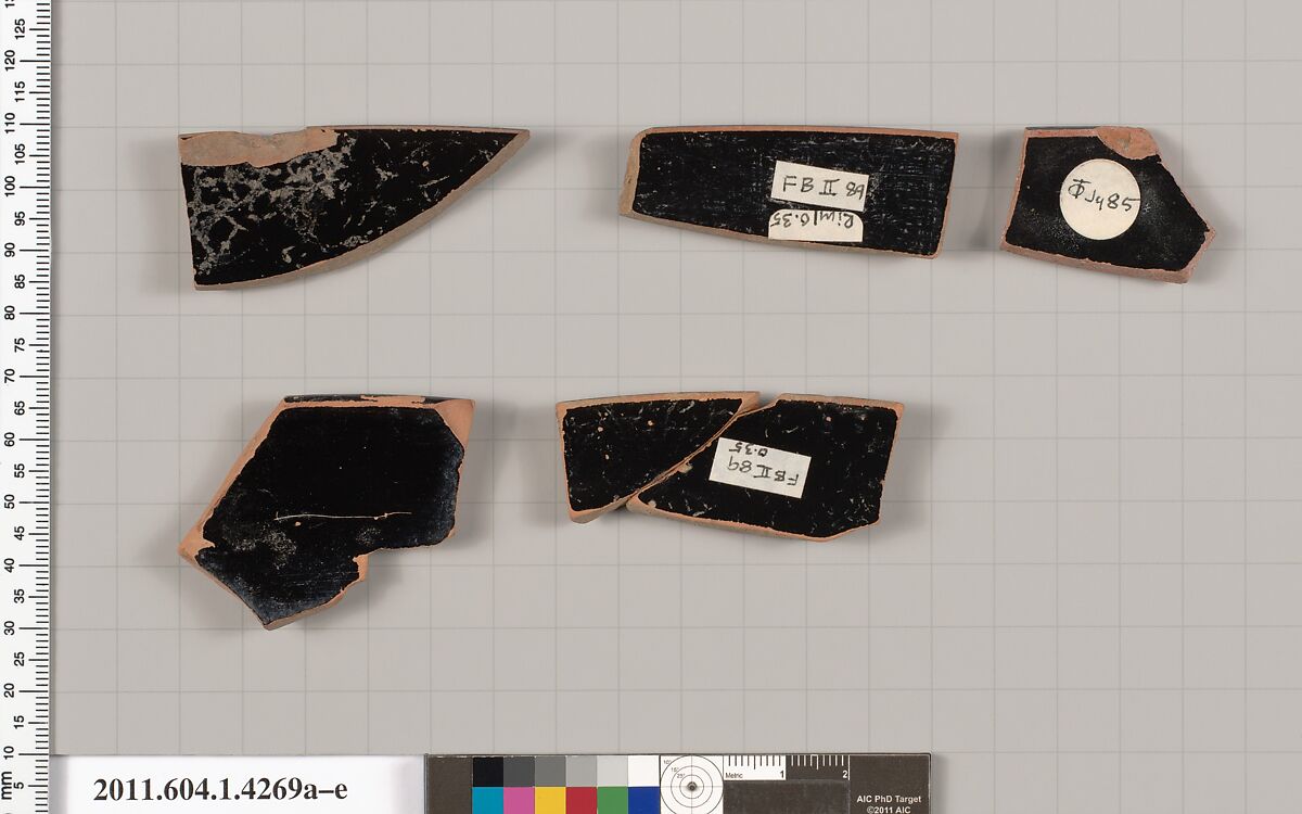 Terracotta rim fragments of kylikes (drinking cups), Terracotta, Greek, Attic