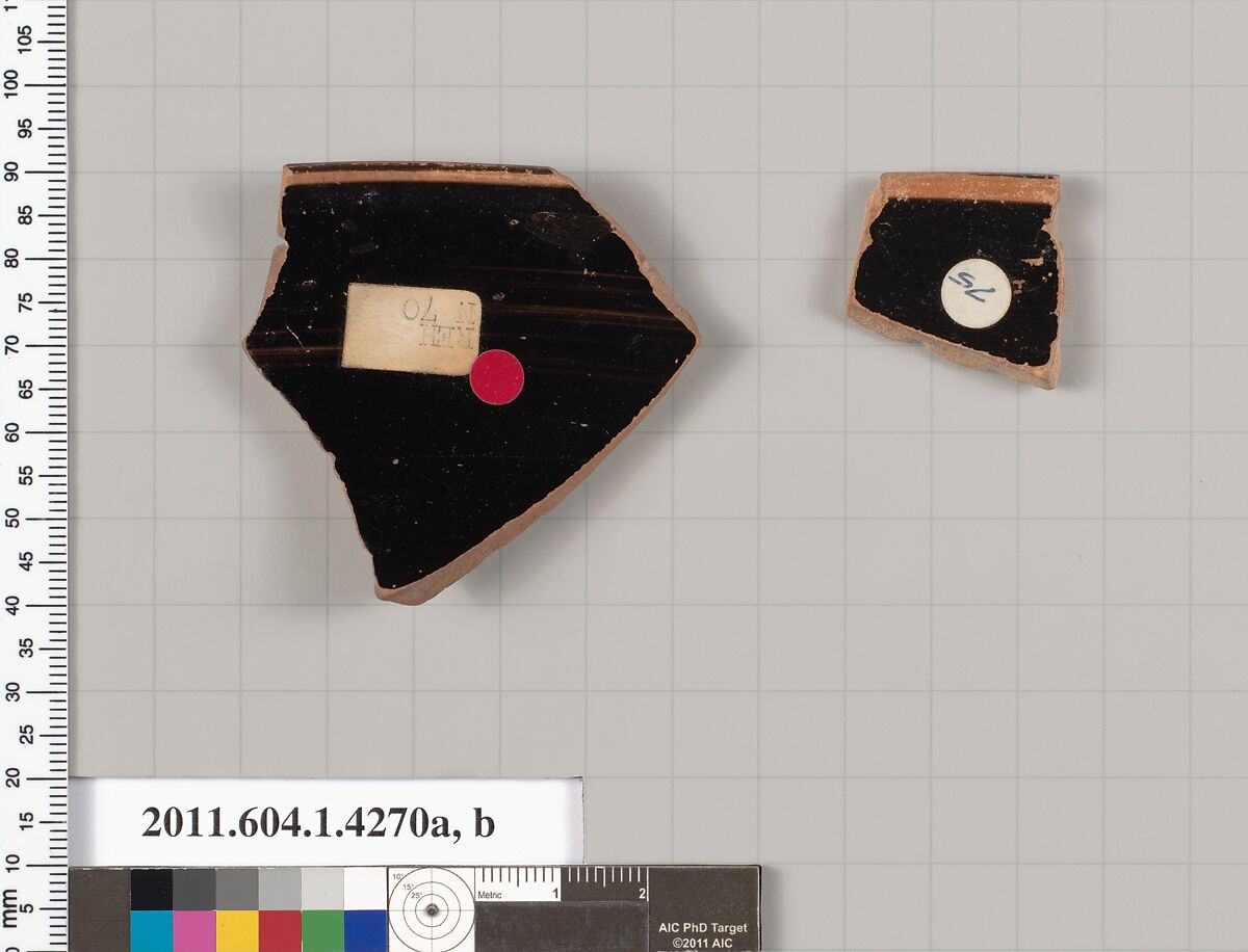 Terracotta rim fragments of kylikes (drinking cups), Terracotta, Greek, Attic