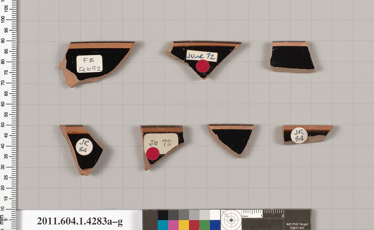 Terracotta rim fragments of kylikes (drinking cups), Terracotta, Greek, Attic