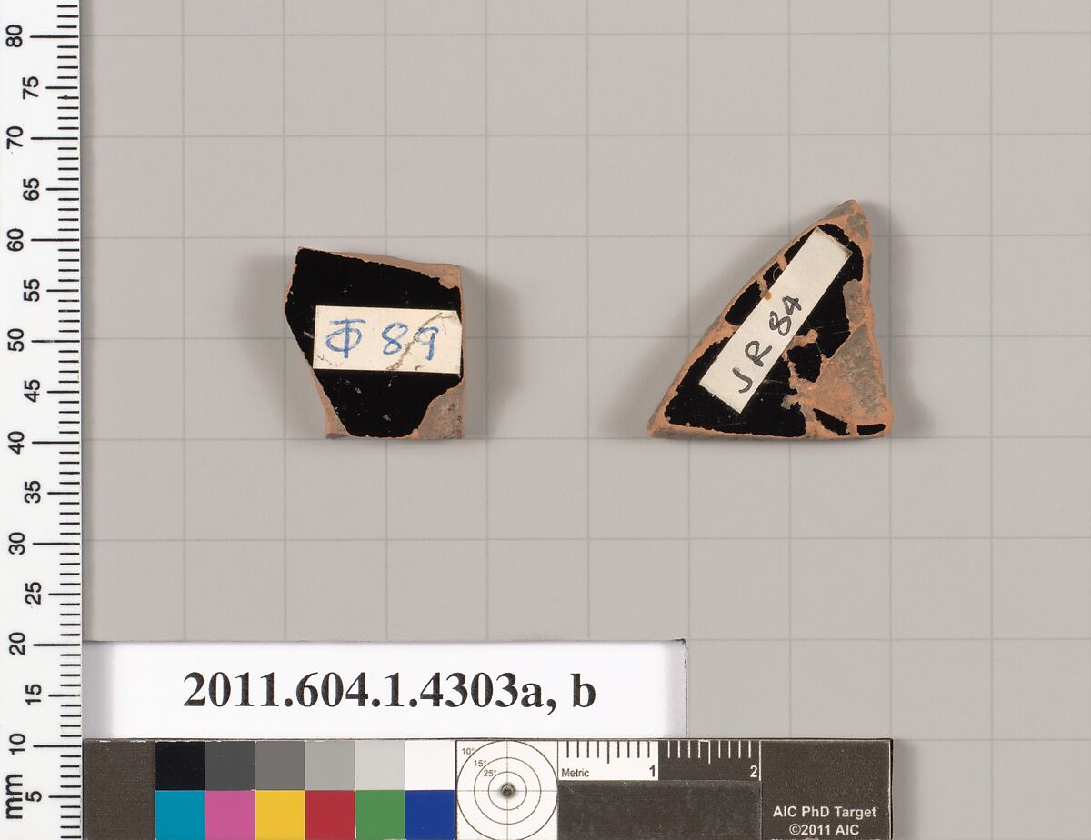 Terracotta fragments of kylikes (drinking cups), Terracotta, Greek, Attic