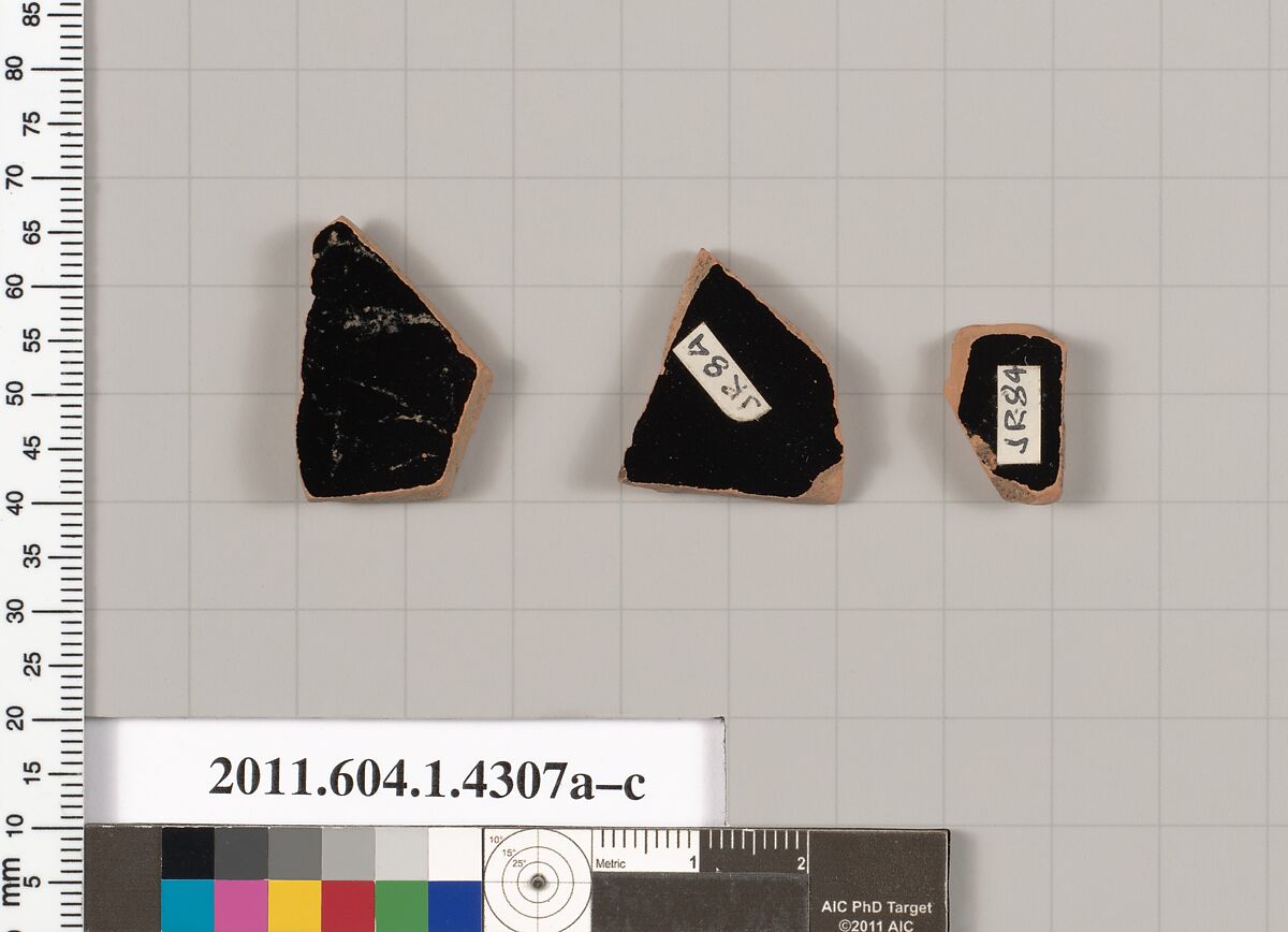 Terracotta fragments of kylikes (drinking cups), Terracotta, Greek, Attic