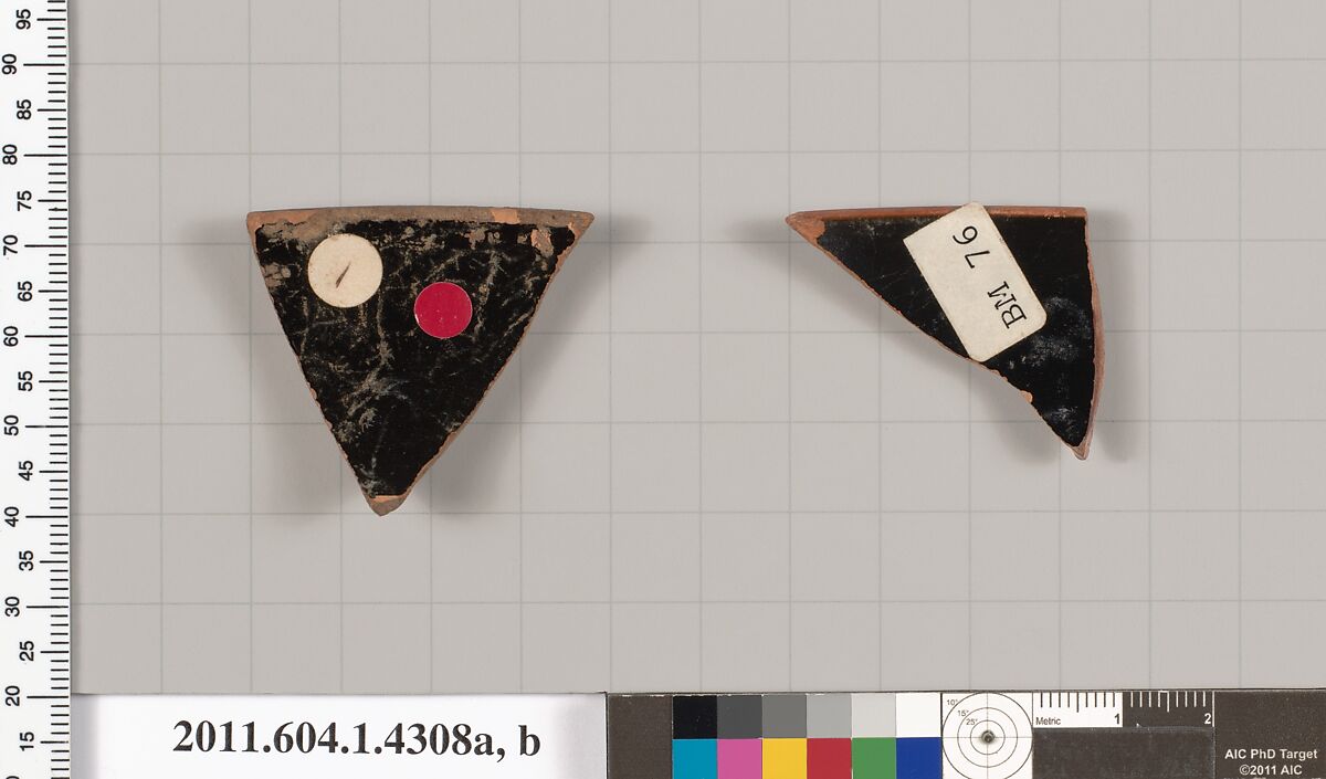 Terracotta rim fragments of kylikes (drinking cups), Terracotta, Greek, Attic