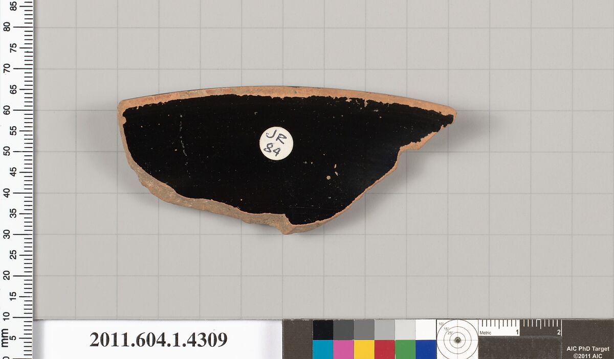 Terracotta rim fragment of a kylix (drinking cup), Terracotta, Greek, Attic