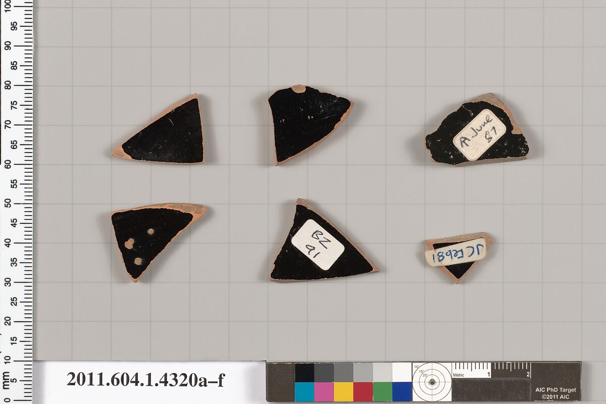 Terracotta fragments of kylikes (drinking cups), Terracotta, Greek, Attic