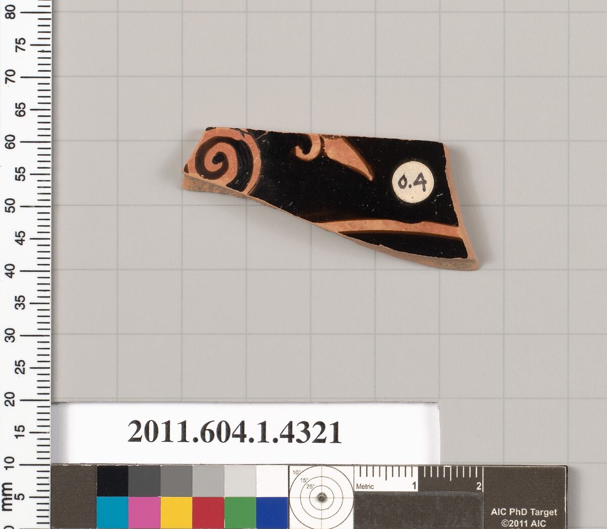 Terracotta fragment of a kylix (drinking cup), Terracotta, Greek, Attic 