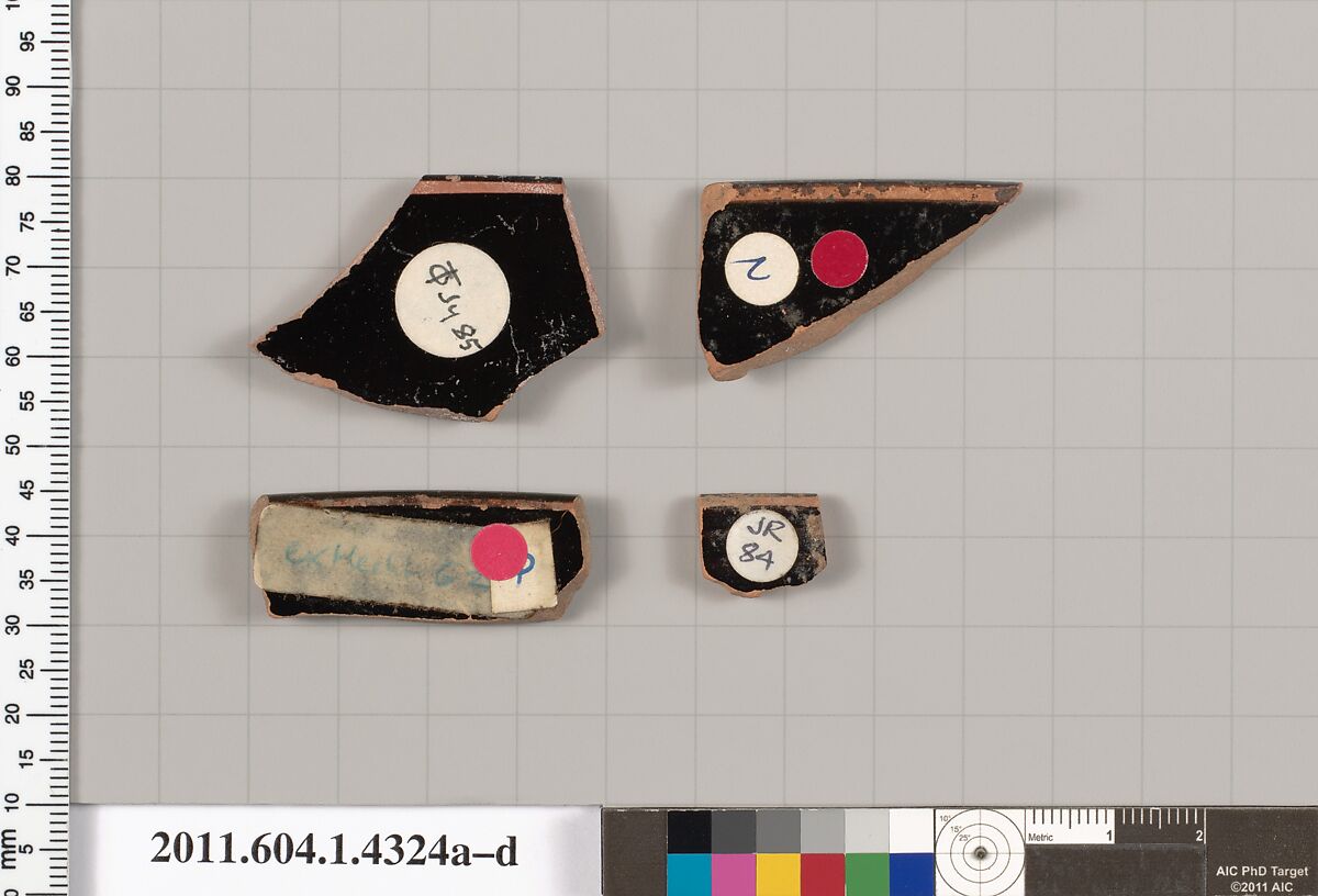 Terracotta rim fragments of kylikes (drinking cups), Terracotta, Greek, Attic