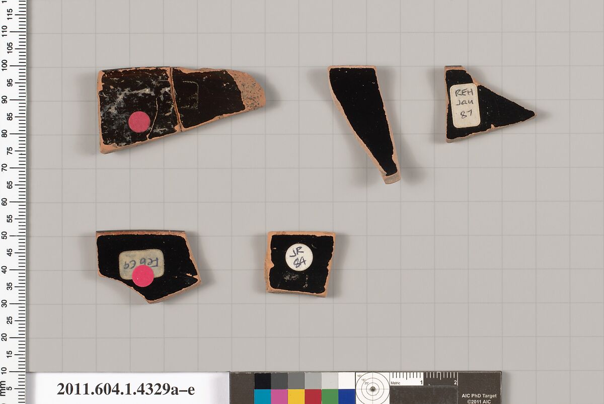 Terracotta rim fragments of kylikes (drinking cups), Terracotta, Greek, Attic