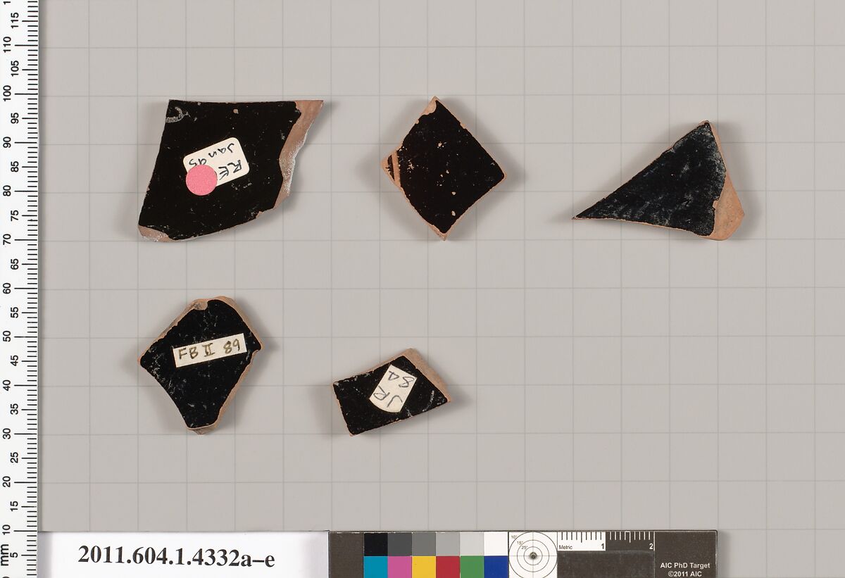 Terracotta fragments of kylikes (drinking cups), Terracotta, Greek, Attic