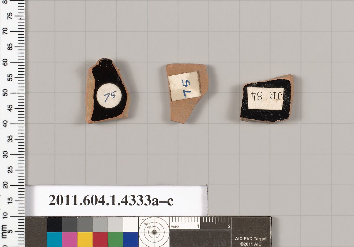 Terracotta fragments of kylikes (drinking cups), Terracotta, Greek, Attic